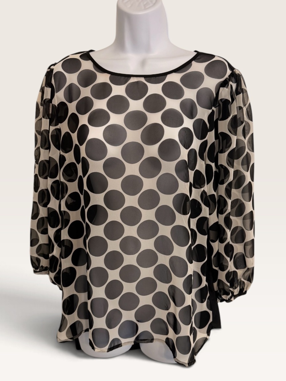 Macy’s Fashion Star Sheer  Polka Dot Blouse - Black & White Size 12